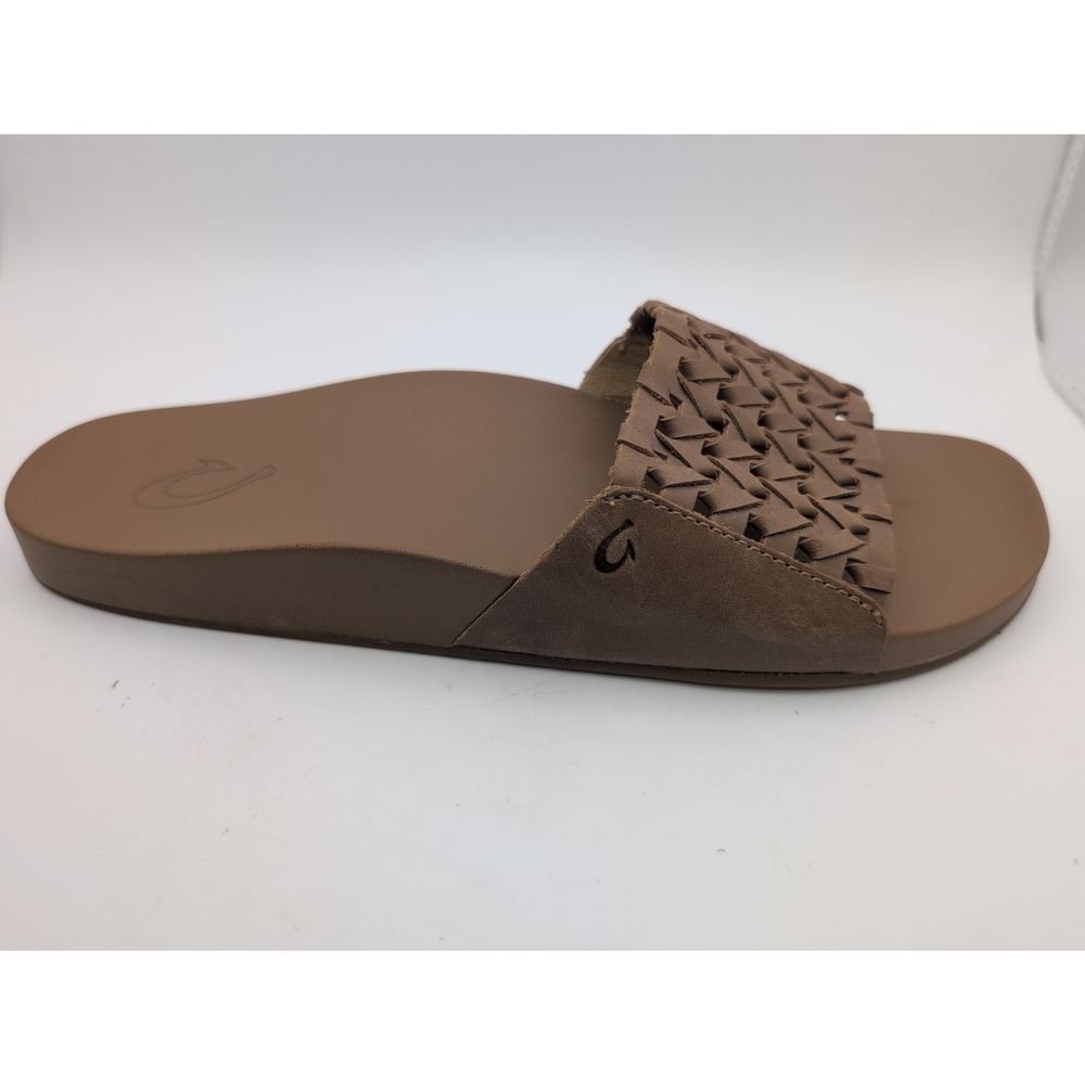 OluKai Kamola Woven Leather Slide Sandals Slip On Tan Comfort W 9 Beachcore - Picture 5 of 7